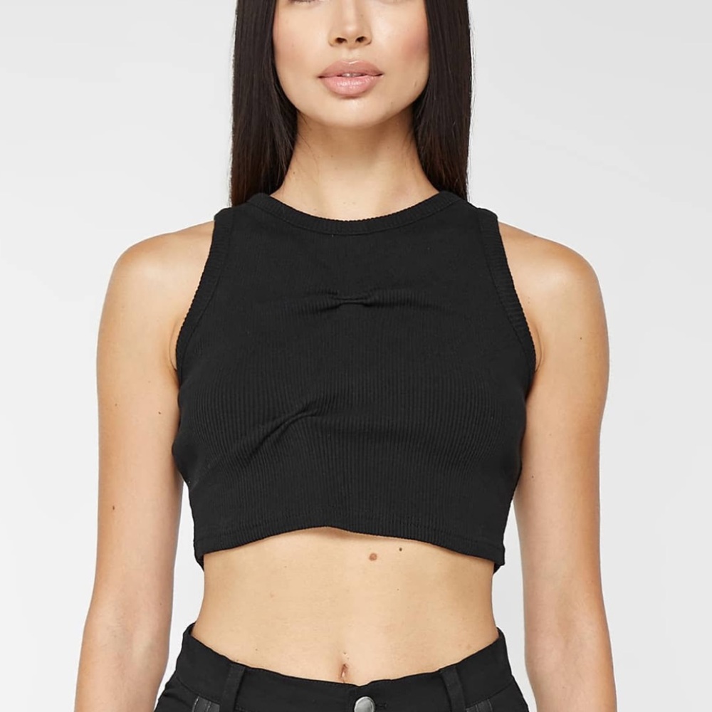 NWT Maniere De Voir Tacked Ribbed Crop Top - Black Size 6